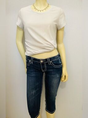 True Religion Dark Blue Skinny Jeans with Contrast Stitching